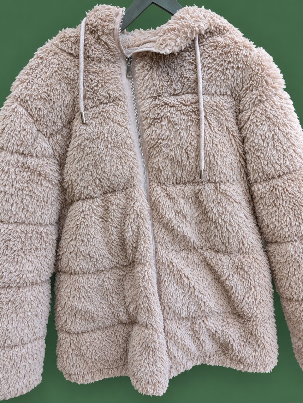 Kenneth Cole New York Women’s Small Beige Faux Fur Teddy Hooded Jacket